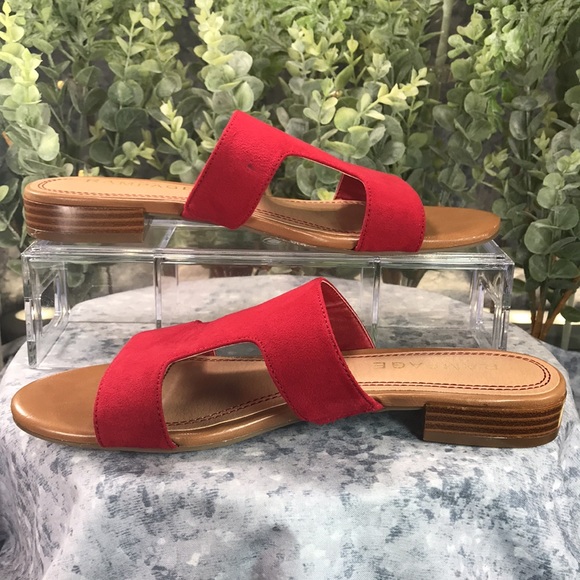 Rampage Isora Red Micro Suede Material H-Band Sandals 1” Heels WMS 7.5M❤️VGUC❤️ - Picture 4 of 9